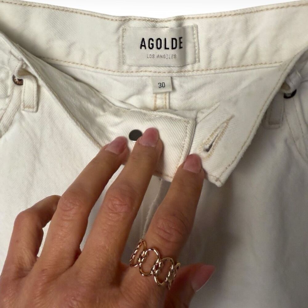 Agolde Parker Distressed White Raw Hem Denim Shorts 30 - Picture 6 of 9